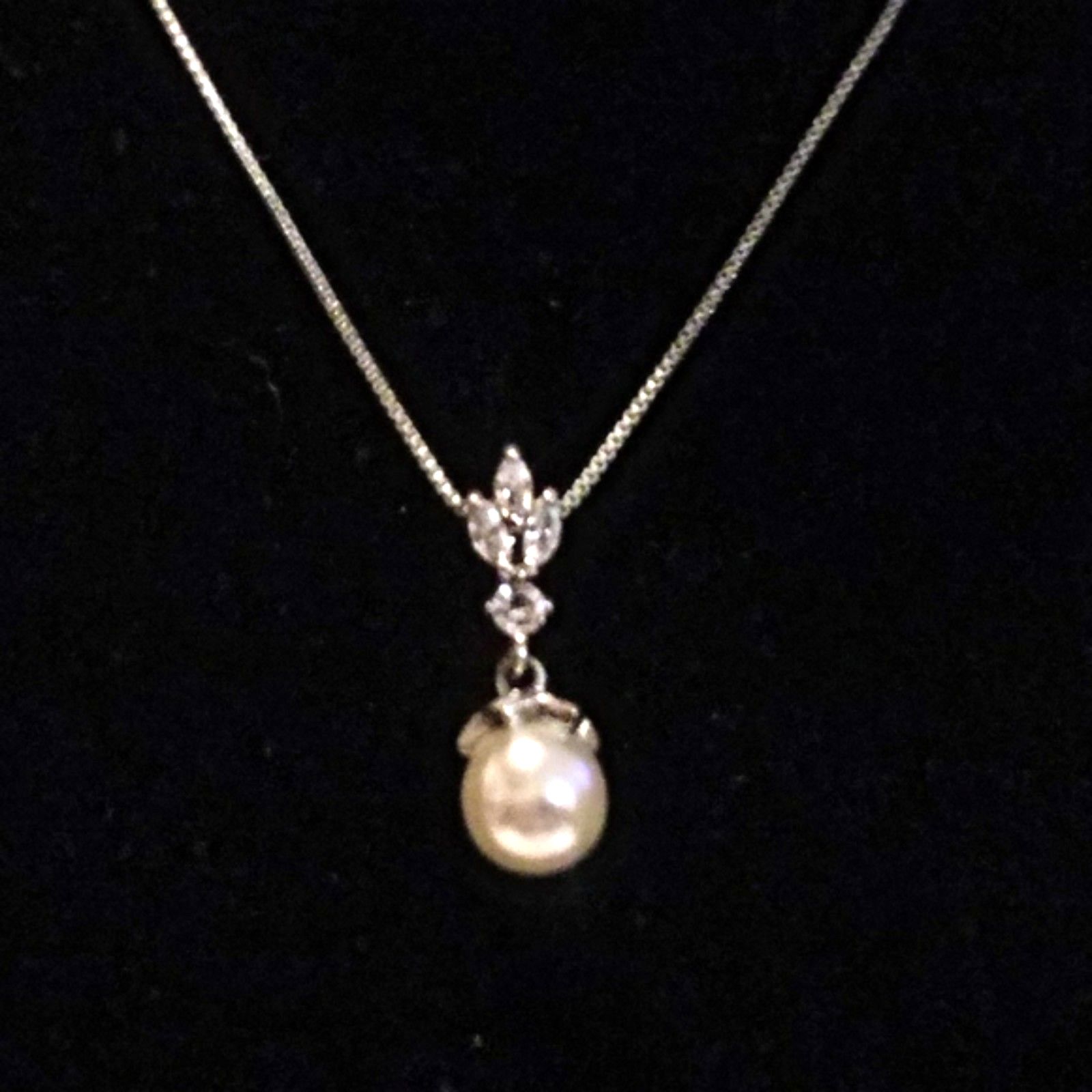 Mariell Signed Faux Pearl And Crystal Pendant Necklace